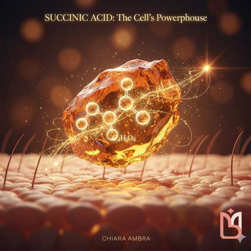 کرم ضد چروک قوی روز کیارا آمبرا (Chiara Ambra Amber Day Cream) در کنار سنگ کهربای خالص (Amber) و تصویر جوانسازی پوست